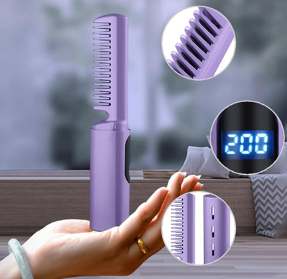 🌟 ¡Transforma tu Cabello al Instante!: Cepillo 2 en 1 Alisador con Lector de Temperatura Totalmente Portable🌟