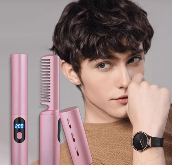 🌟 ¡Transforma tu Cabello al Instante!: Cepillo 2 en 1 Alisador con Lector de Temperatura Totalmente Portable🌟