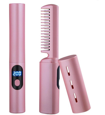 🌟 ¡Transforma tu Cabello al Instante!: Cepillo 2 en 1 Alisador con Lector de Temperatura Totalmente Portable🌟