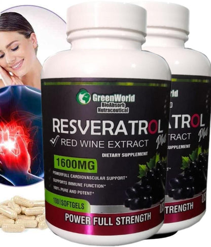 🌿 Resveratrol 1600mg: 90 Cápsulas de Pura Juventud y Vitalidad 🌿 + Envío Gratis!🚚✨