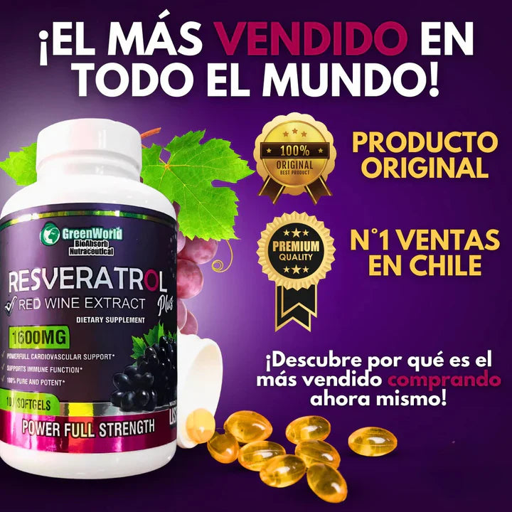 🌿 Resveratrol 1600mg: 90 Cápsulas de Pura Juventud y Vitalidad 🌿 + Envío Gratis!🚚✨